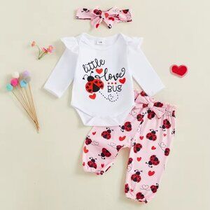Valentine's Day Love Bug Ladybug Baby Girls Outfit Set